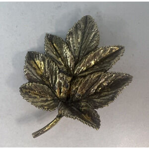 Flora Danica Gilded Sterling Silver Botanical Brooch Leaves Pin Eggert Denmark